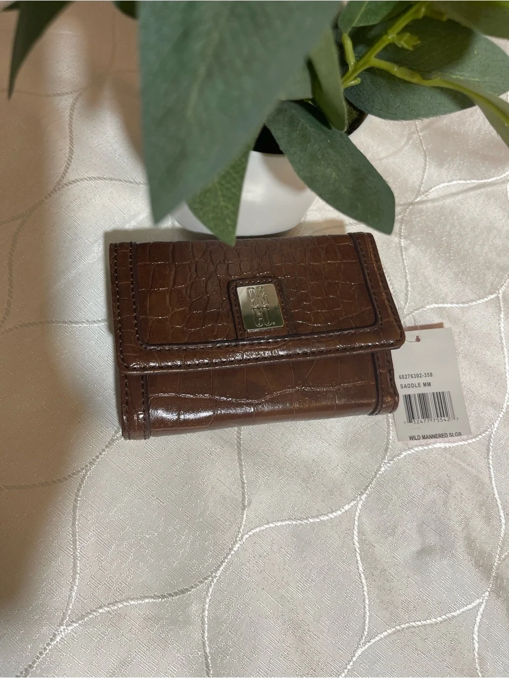 9 & Co Brown Croc-Embossed Leather Wallet with Metal Logo